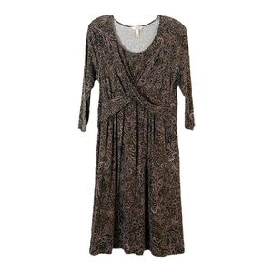 Soma Boho Paisley Print Brown Empire Waist Twist Front A-Line Midi Dress Size M